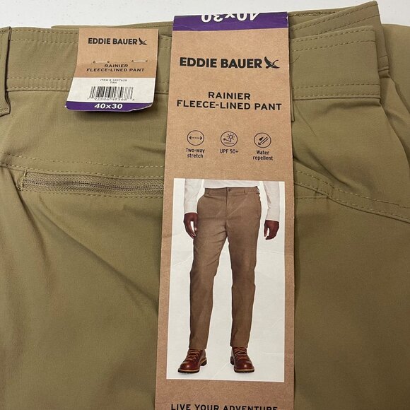 Eddie Bauer Men’s Fleece Lined Pants Water Resistant, Stretch, Zipper Pockets - Picture 7 of 9